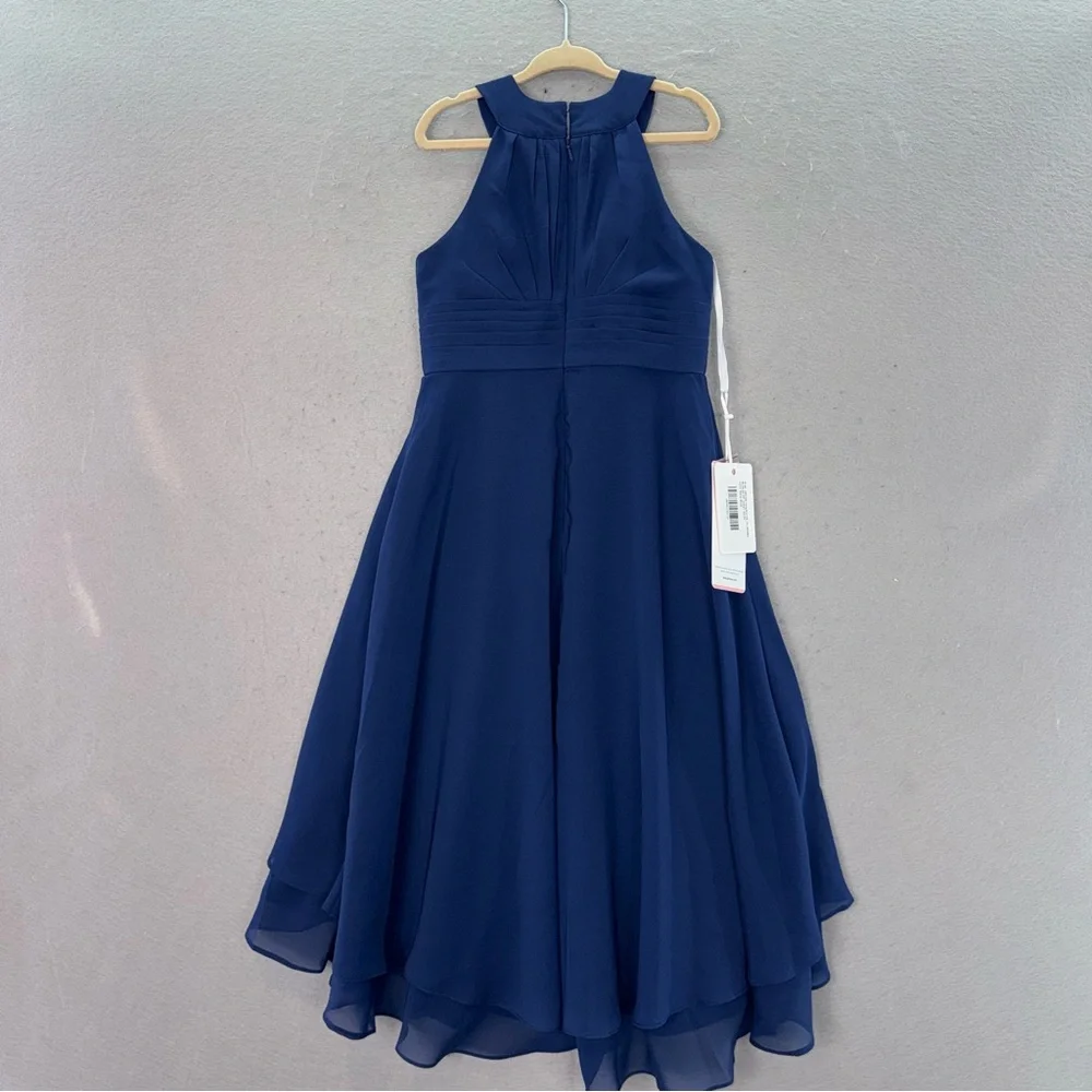 JJ’S House- NWT junior Ilona blue chiffon A-line pleated sleeveless dress SZ 6-7